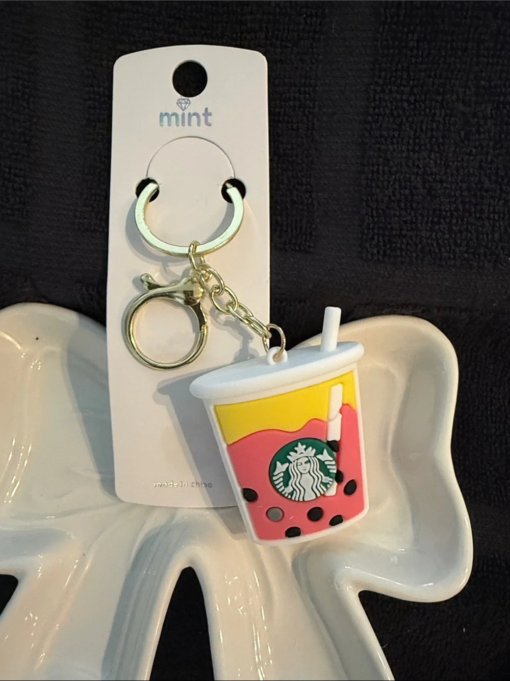Mint Starbucks Bubble Tea Charm Keychain - Pink Yellow White